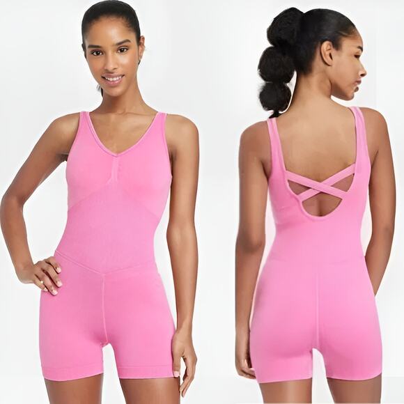 JoyLab Womens Athleisure Crisscross Back Seamless Bodysuit Active Romper Pink - Picture 1 of 7